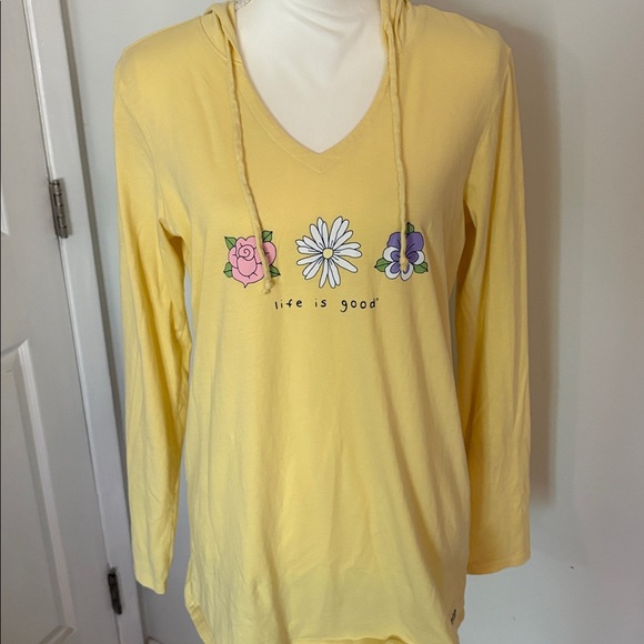 Life is Good Lightweight Yellow Hoodie Size Medium - Picture 1 of 7